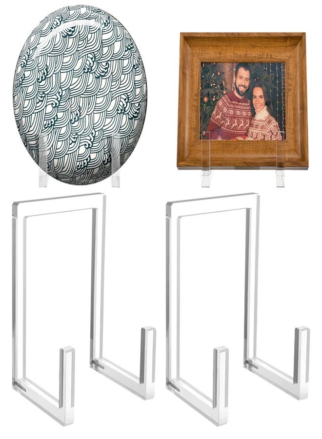 RattanView 2 Pcs Clear Acrylic Plate Stand Easel for Display 6 Inch Picture Frame, Plate Holder, Tall Vinyl Record Storage, Book Organizer Decorative for Tabletop Photos Posters - Image 1